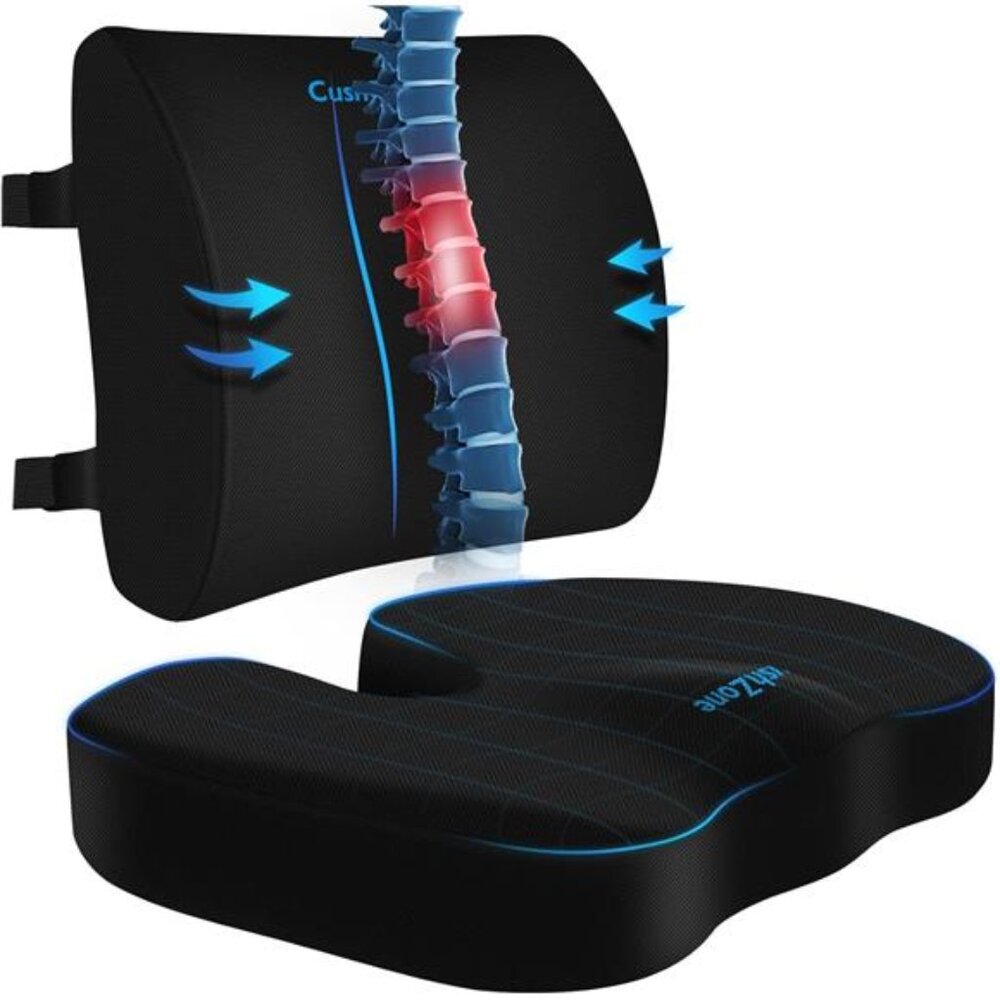Memory foam seat cushion lumbar support pillow chair car travel wheelchair black